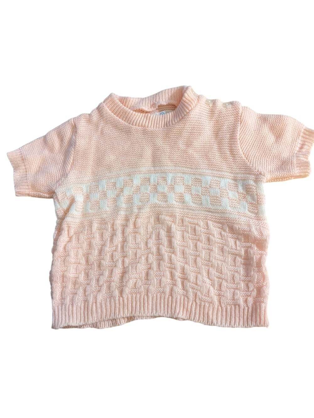 Vintage Girls Knit Sweater Mixed Pattern Peach Made In Korea 24 Months